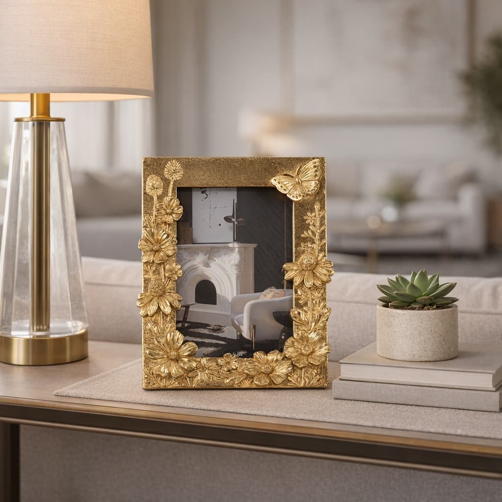 Resin Boho Spring Time Photo Frame - Gold