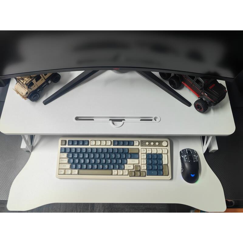 Anmytek 32 Inch Height Adjustable Sit to Stand Desk Converter with Wide Keyboard Tray White