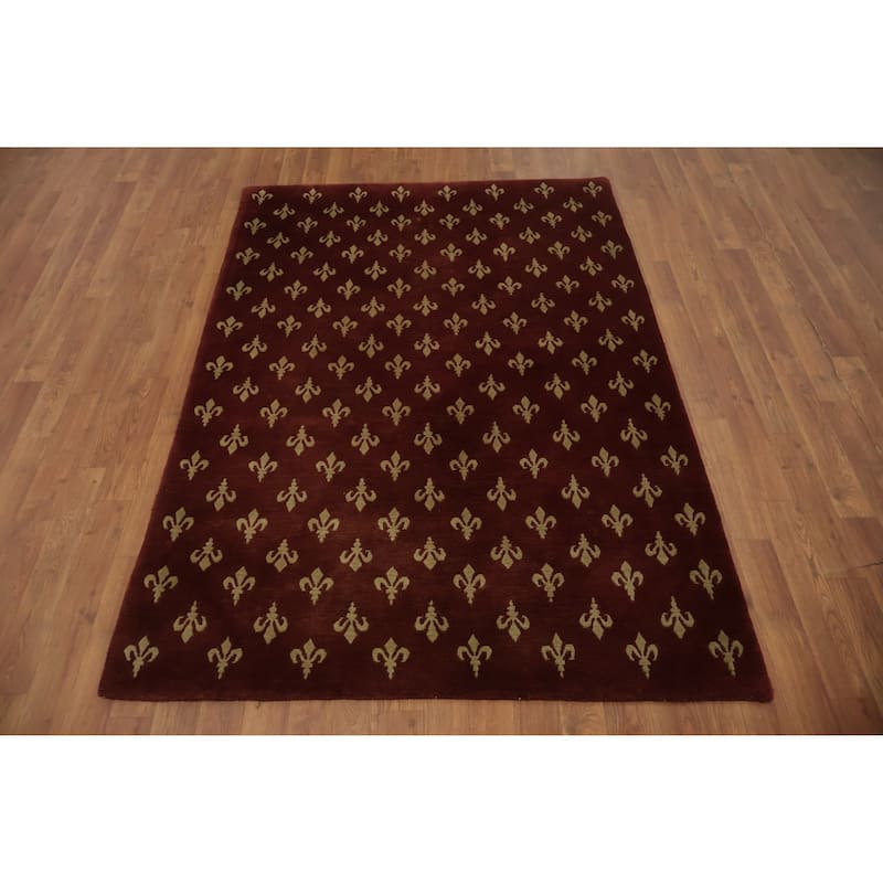 Hand Knotted Oriental 100% Wool Carpet Modern All-Over Oranges & Rust Nepalese Area Rug - 5' 11'' X 4' 1''
