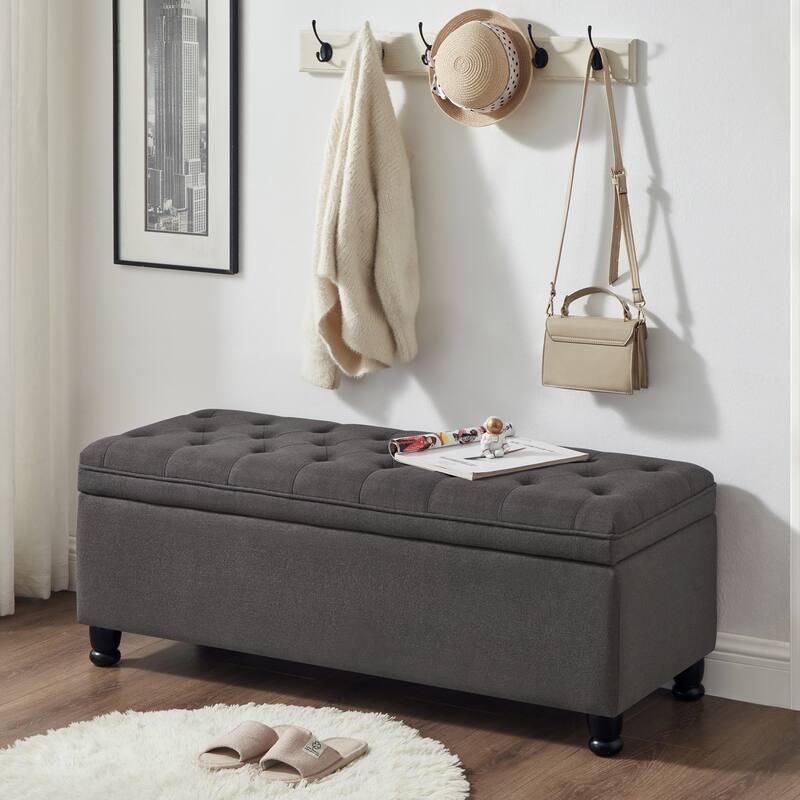 Upholstered Tufted Button Storage Bench - Dark Gray