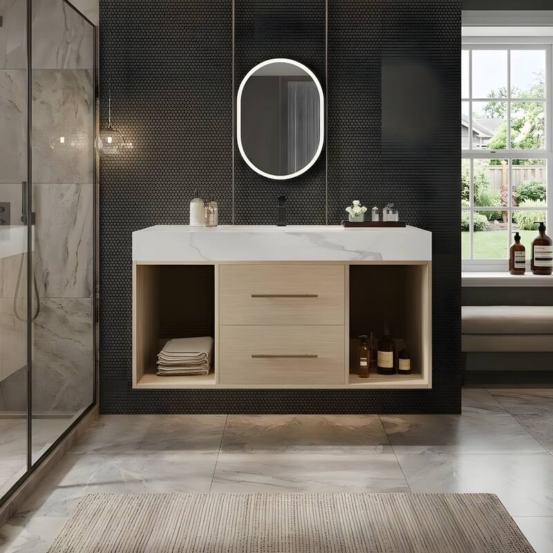 39.4" Ceramic Sink Bathroom Vanity, Floating Bathroom Vanity