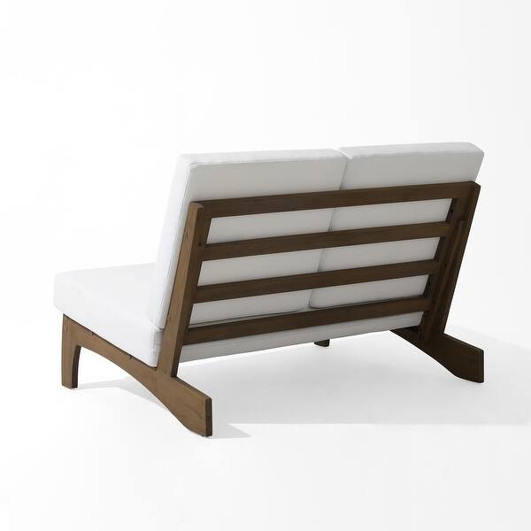 Outdoor Furniture Acacia Wood Armless Loveseat Sofa With Cushion