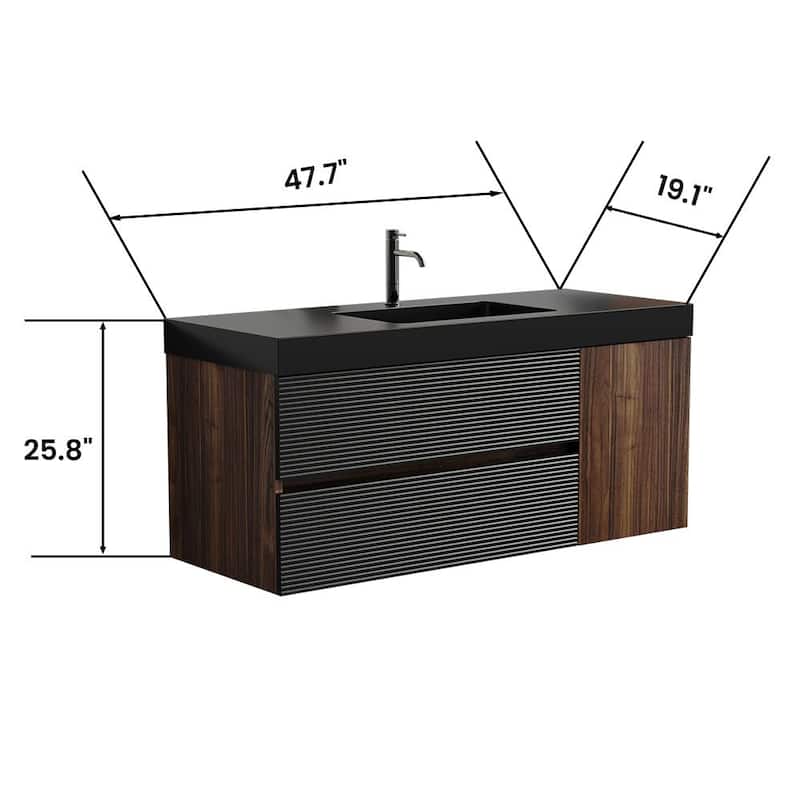 Wall Mounted Bathroom Vanity with Glossy White Solid Surface Sink