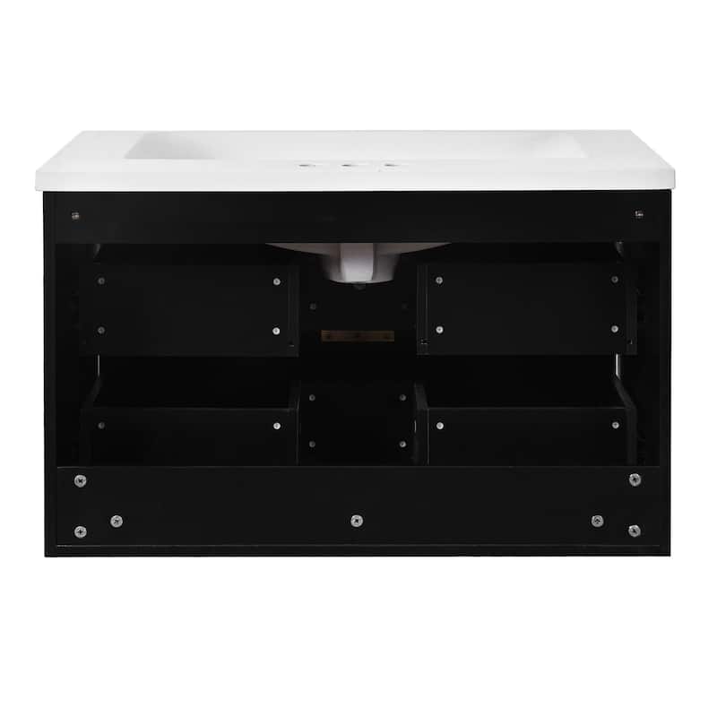 30-Inch Wall-Mounted Bathroom Vanity with Resin Sink & Storage Drawers - Modern Floating Design