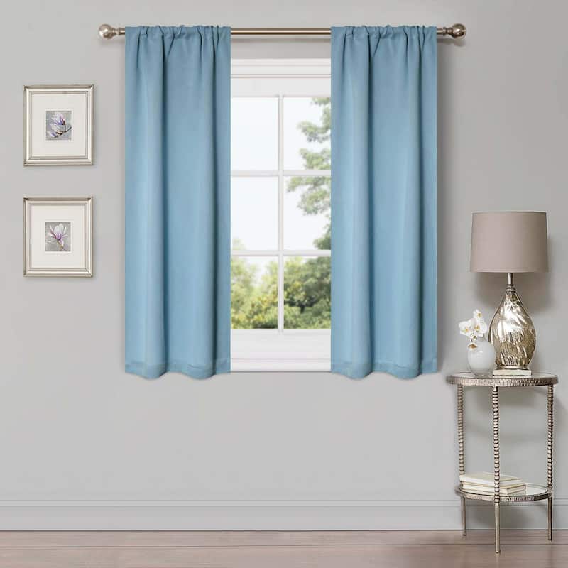 Superior Modern Solid Washable Room Darkening Blackout Curtains, Set of 2 Panels - 8PC- 26" x 63" - Light Blue