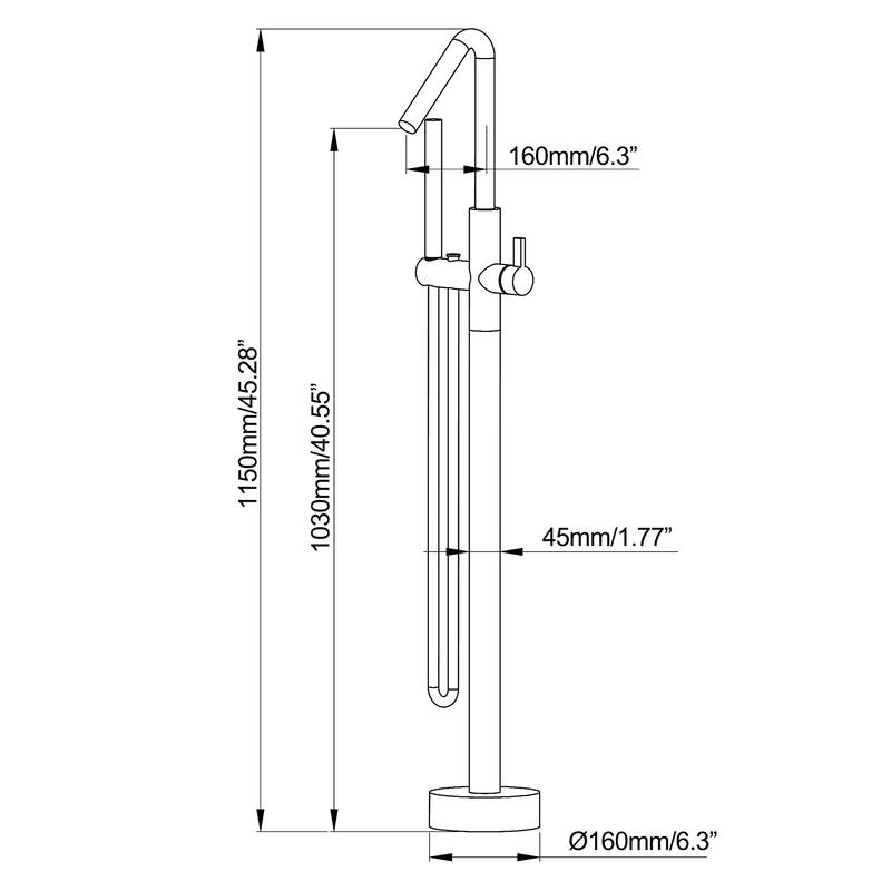 Floor Mounted 45''H Freestanding 360 Swivel Spout Bathtub Tub Filler With Handheld Showerhead