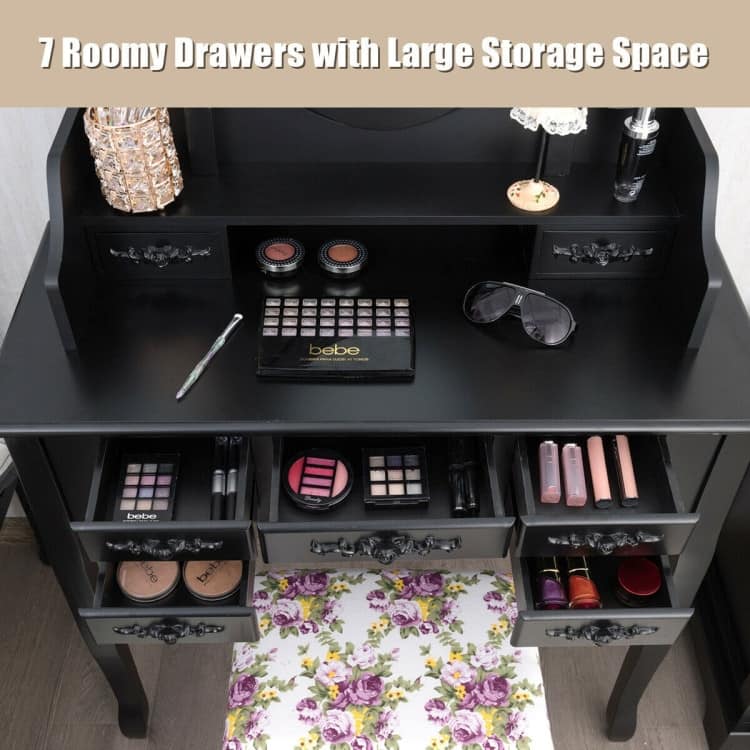 7 Drawer Tri-Folding Mirror Dressing Vanity Makeup Set - 35.5" x 16" x 59.5" (L x W x H)