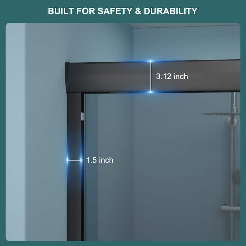 48"W x 76"H Double Sliding Glass Shower Door - 8mm Tempered Glass with 304 Stainless Steel Frame