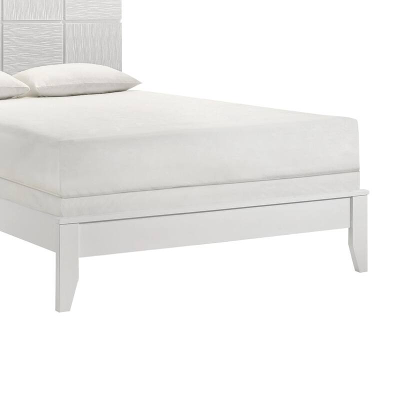 Deny Twin Size Bed w Grid Pattern Headboard, Tapered Front Legs, White