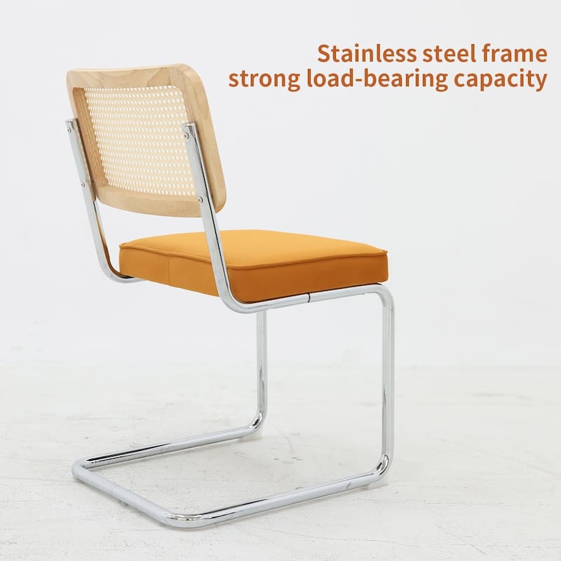 Dining Chairs Set of 2, Velvet Rattan Side Accent Chairs with Chrome Legs, Modern Mid Century Breuer Designed Chairs,