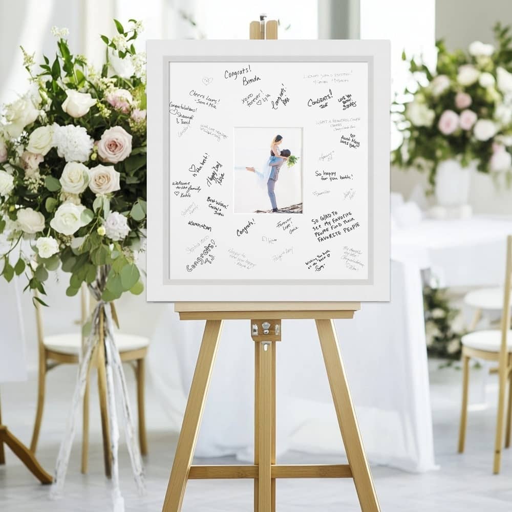 Blanco Signature Mat Picture Frame - Autograph Photo Frame Guest Book Alternative for Weddings, Graduations, or Retirement