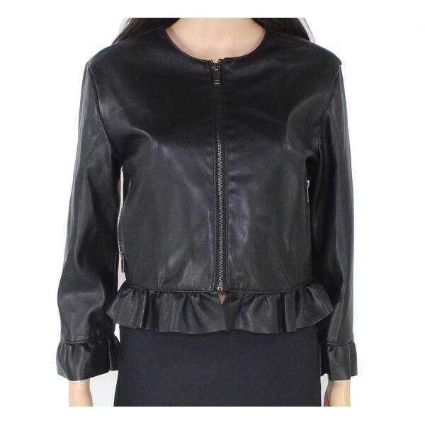 Stoosh Women S Black Size Medium M Faux Leather Peplum Full Zip Jacket Overstock Com Shopping The Best Deals On Coats 34165045