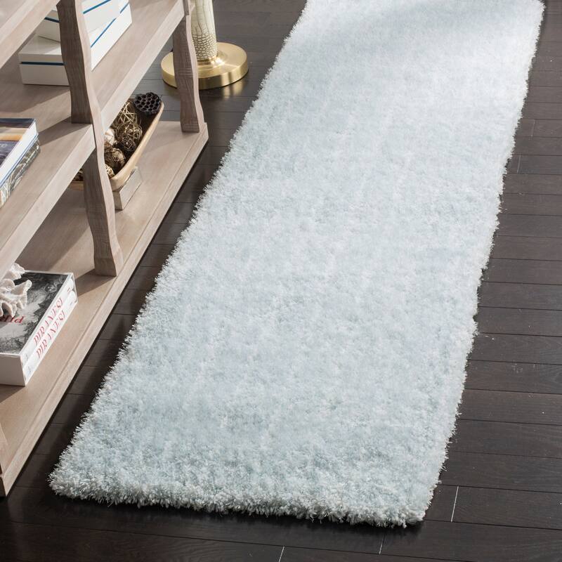 SAFAVIEH Handmade Toronto Shag Mikaela Polyester Rug - 2'3" x 8' Runner - Ivory/Aqua