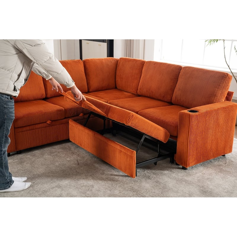 83.66" L-Shaped Sectional Sofa with Storage and Pull Out Bed