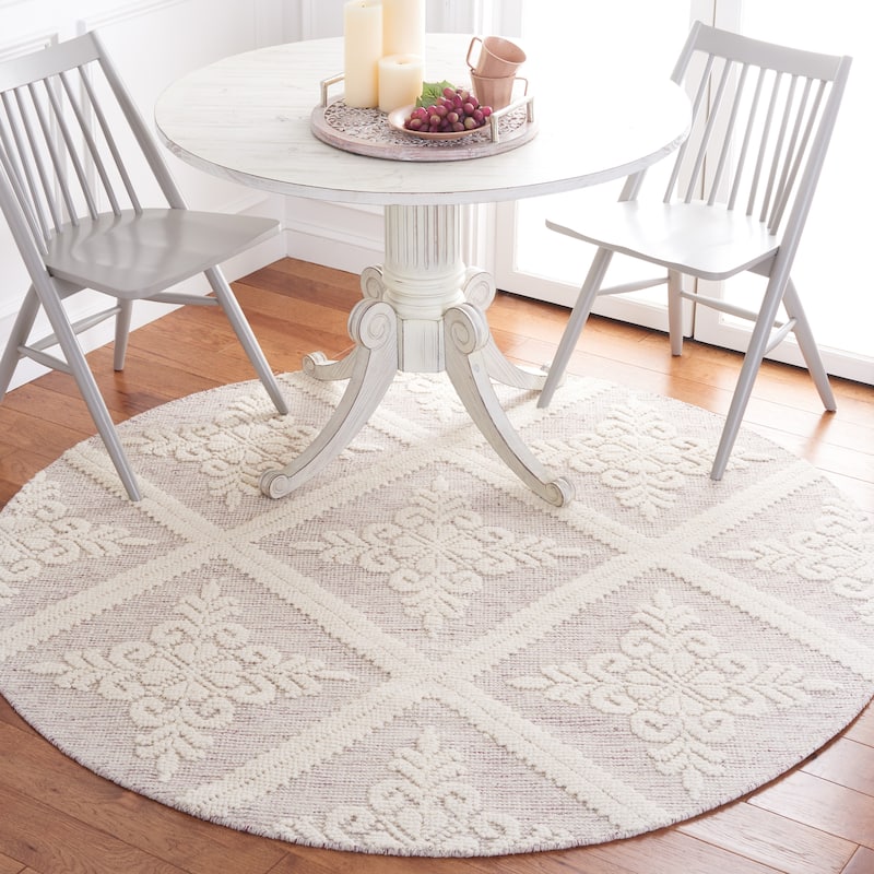 SAFAVIEH Handmade Vermont Davina Wool Rug - 6' Round - Ivory/Red