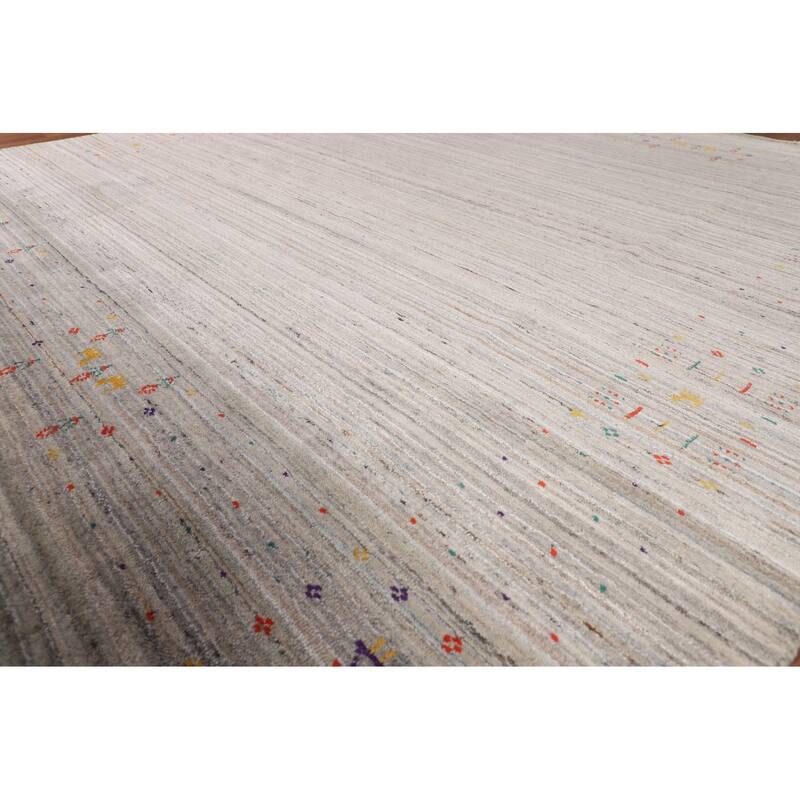 Earth Tone Striped Gabbeh Indian Square Area Rug Handmade Wool Carpet - 8'0" X 7'10"