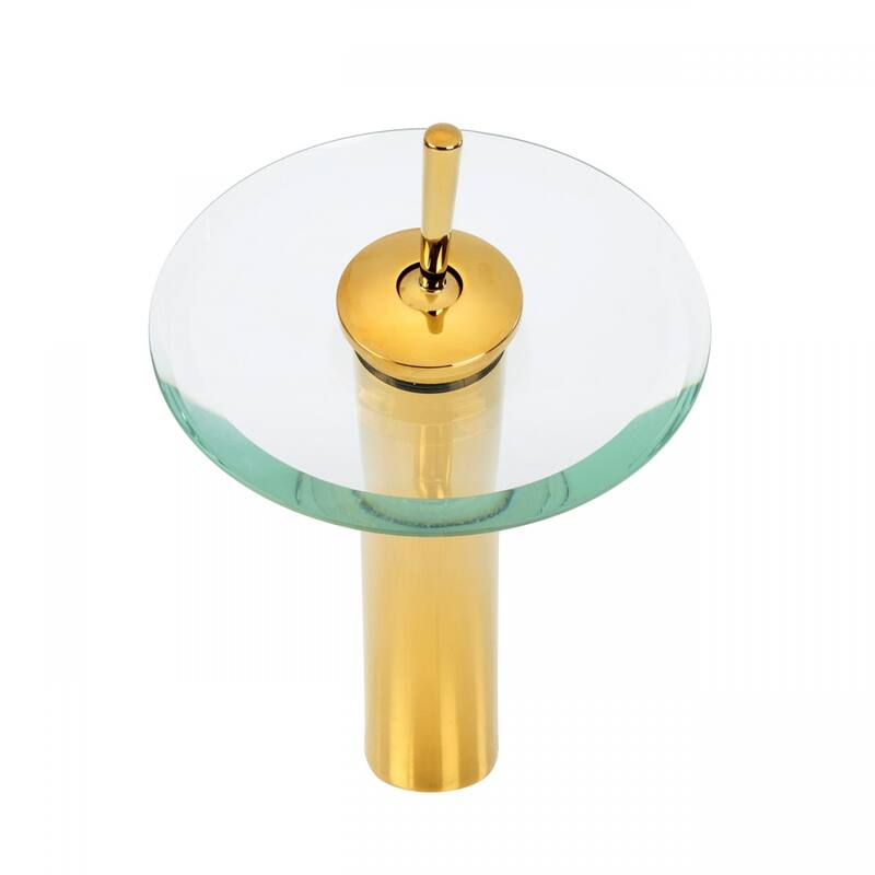 Brass Bathroom Faucets 12" Waterfall Faucet with Clear Glass Disk, Supply Lines and Mounting Hardware - Yellow