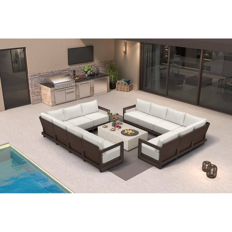 PURPLE LEAF Caesar L-Shaped White Outdoor Couch with 9.6" Thick for Yard Porch Deck Patio Conversation Sets - 12 Seats - L-shaped