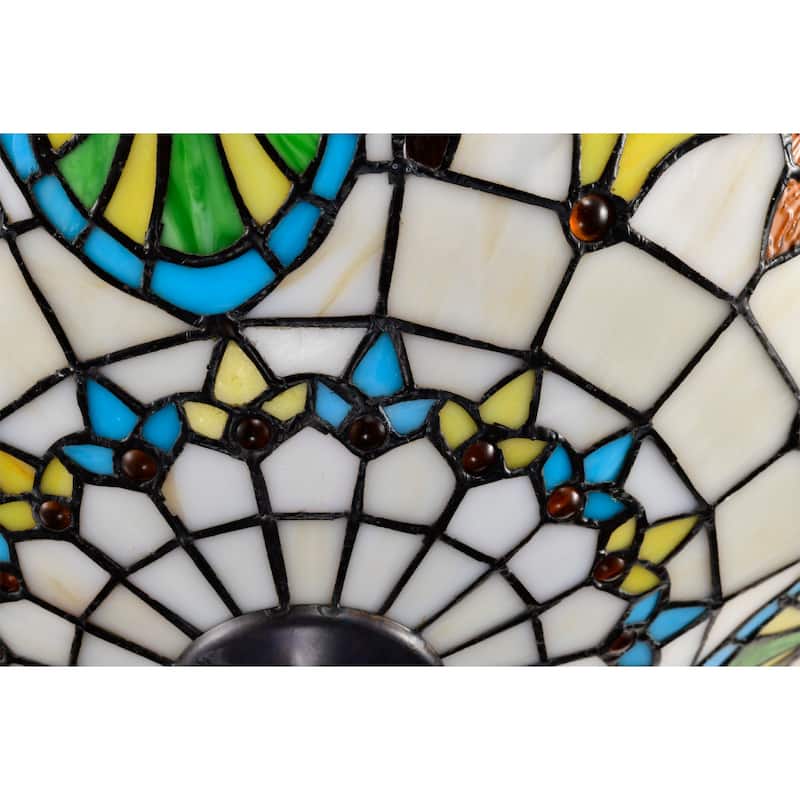 Elspeth Ivory Amber Flushmount Ceiling Lamp Tiffany Style Glass Shade - Ivory-Amber