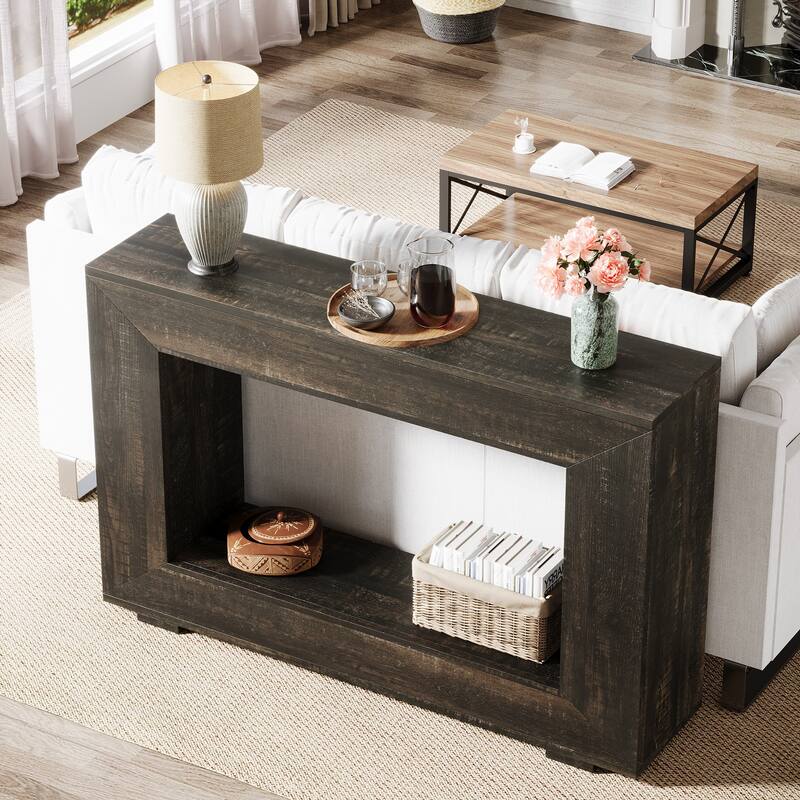 47 Inches Rustic Sofa Console Table with Storage Shelf for Entryway