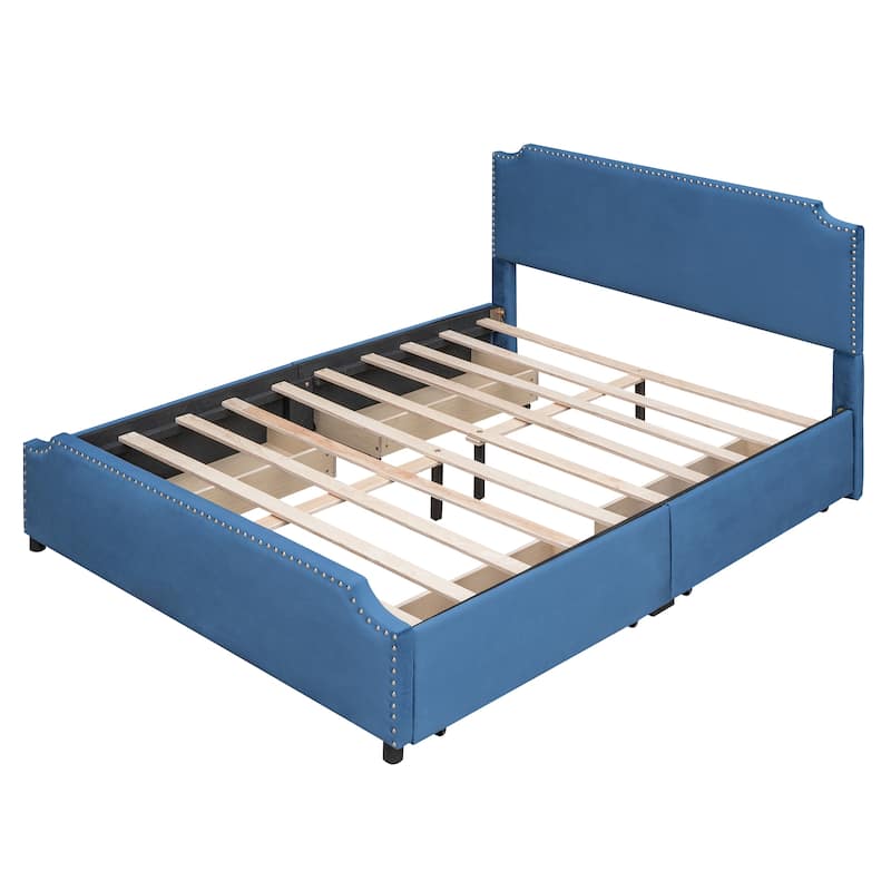 Upholstered Platform Bed with Stud Trim Headboard and Footboard