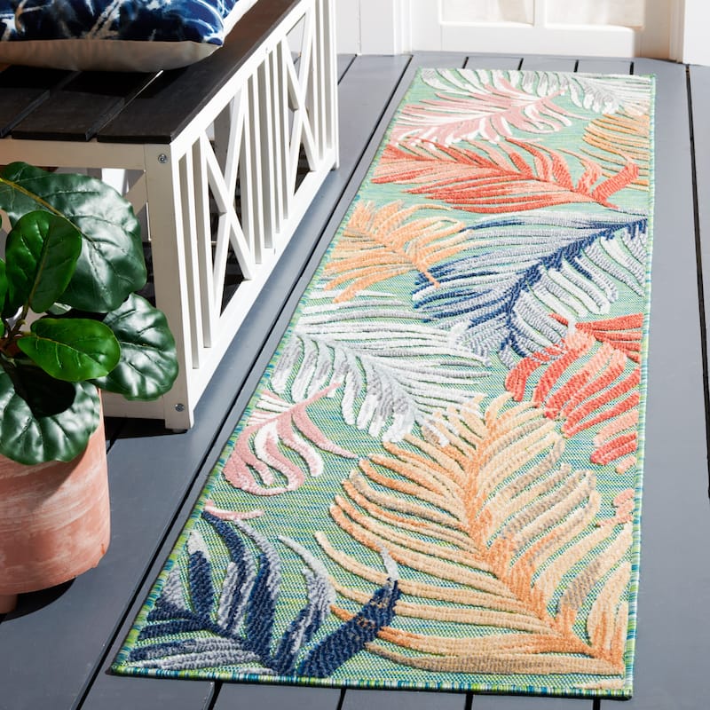 SAFAVIEH Cabana Tawnee Indoor/ Outdoor Waterproof Transitional Rug - 2' x 9' Runner - Green/Rust