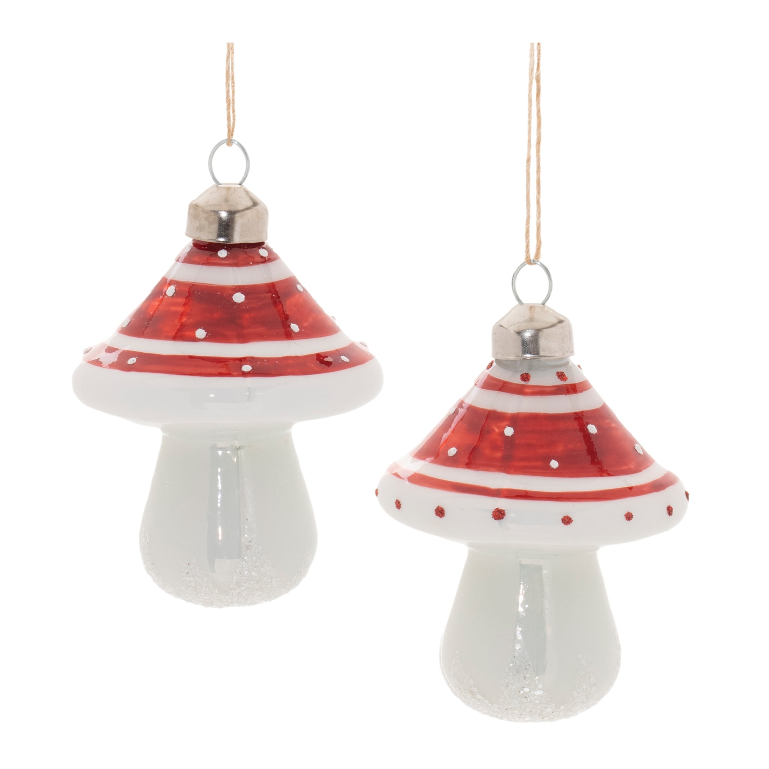 Glittered Glass Mushroom Ornament (Set of 6) - N/A