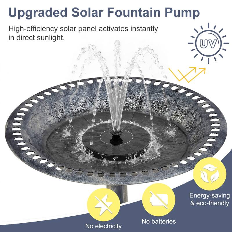 Javlergo 28" Pedestal Outdoor Bird Bath with Solar Powered Fountain for Outside Vintage Bronze Polyresin Lightweight