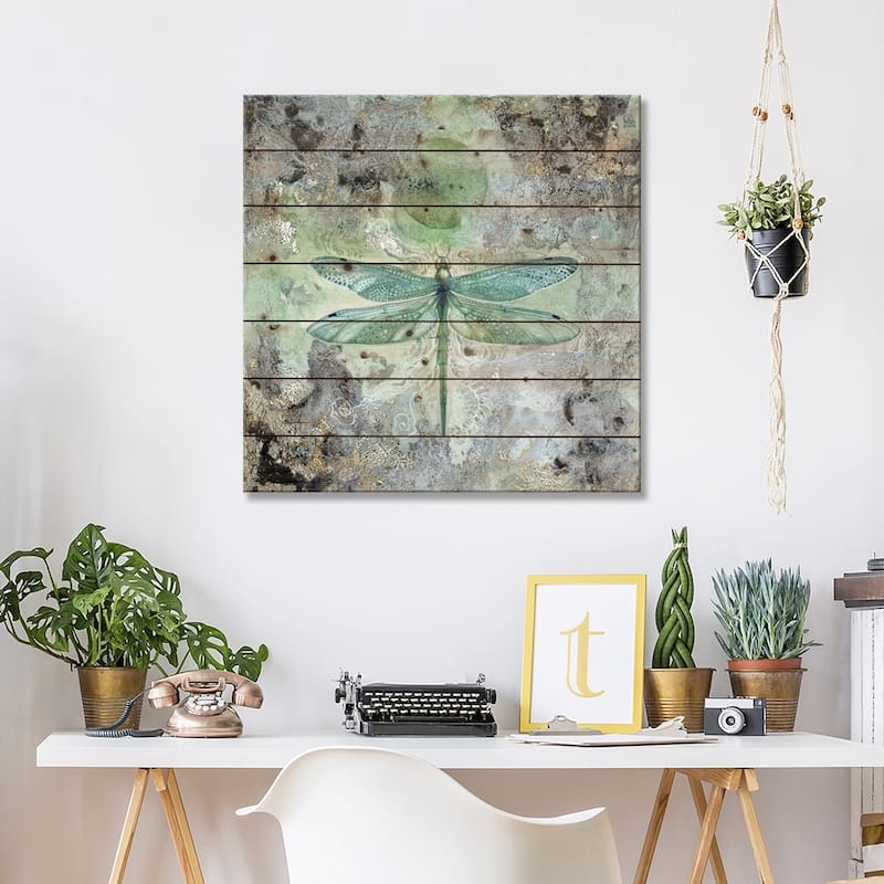 Dragonfly V Print On Wood by Stephanie Law - Multi-Color
