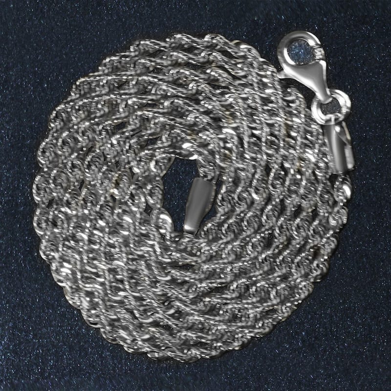 MayaMila 2.0mm 14k White Gold Solid Diamond Cut Rope Chain