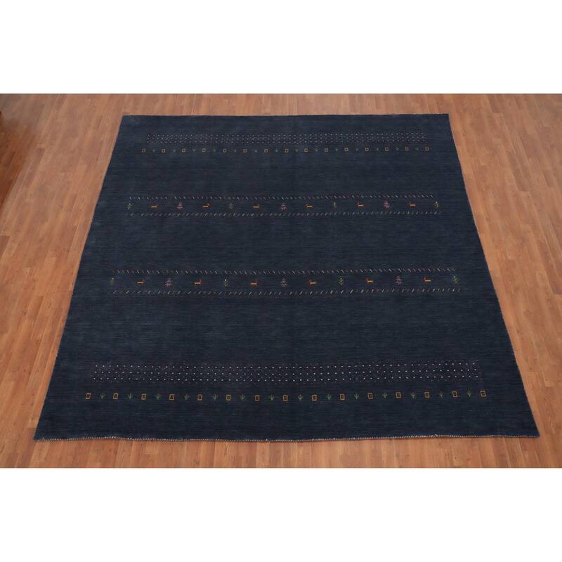 Hand Knotted Oriental 100% Wool Carpet Tribal Animal Pictorial Navy Blue & Blues Gabbeh Area Rug - 9' 10'' X 10' 0''