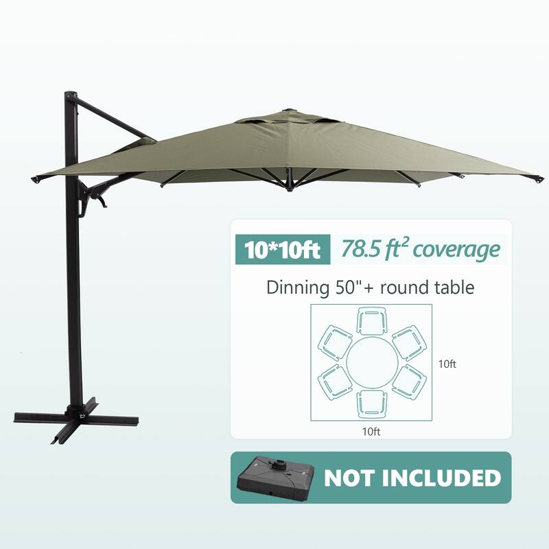 Outdoor 10FT 360 Degree Rotation Double Top Cantilever Umbrella
