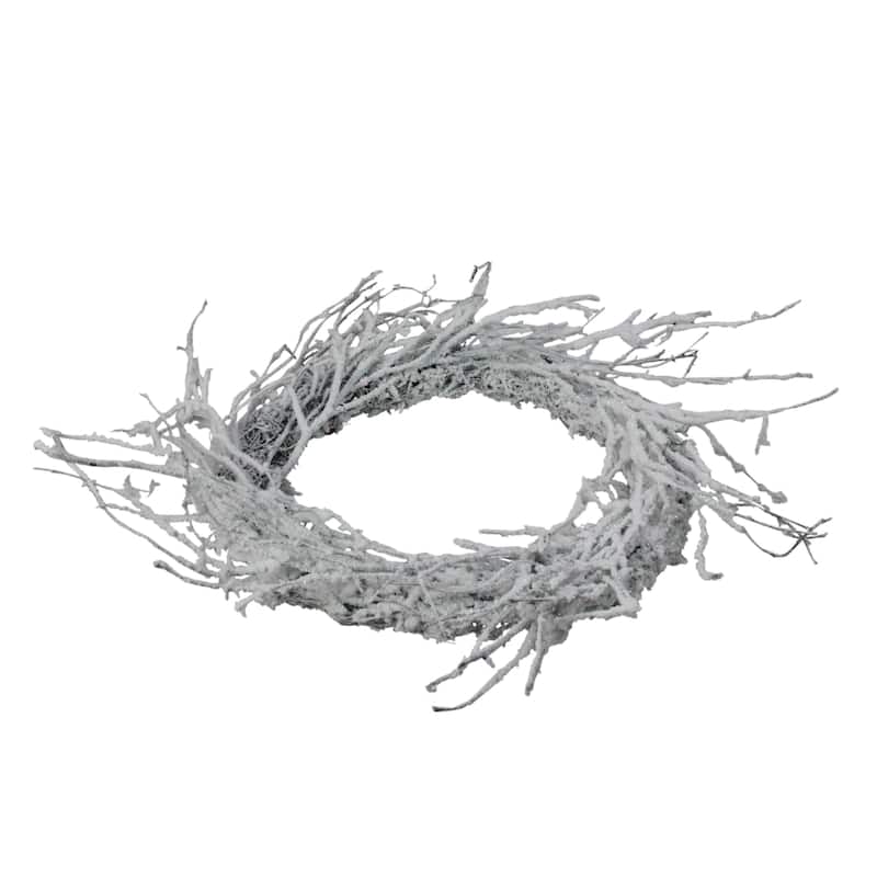 Snow Flocked Iridescent Glitter Twig Artificial Christmas Wreath 24"