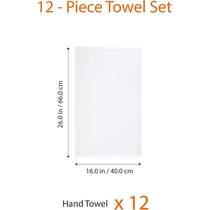 12 Pack Cotton Hand Towels 16x26 White - Soft & Absorbent