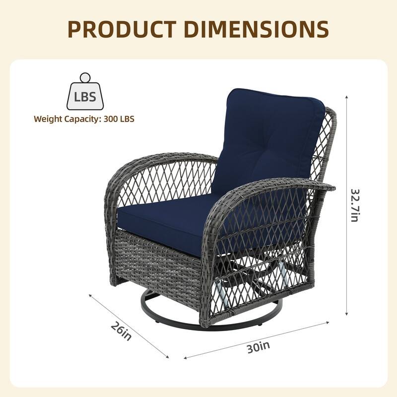Patio Watcher 2-Piece Outdoor Gray Rattan 360 Degree Swing Patio Conversation Chair Set with Cushions