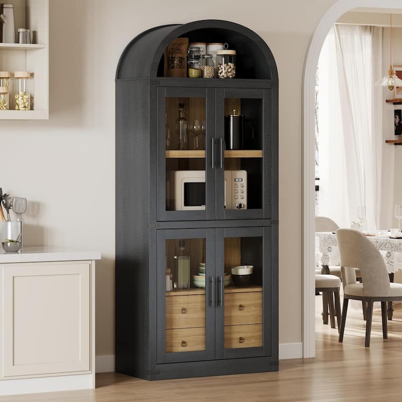 71" Tall Bookshelf, 4 Tier Book Shelf with 2 Storage Drawers, with Doors