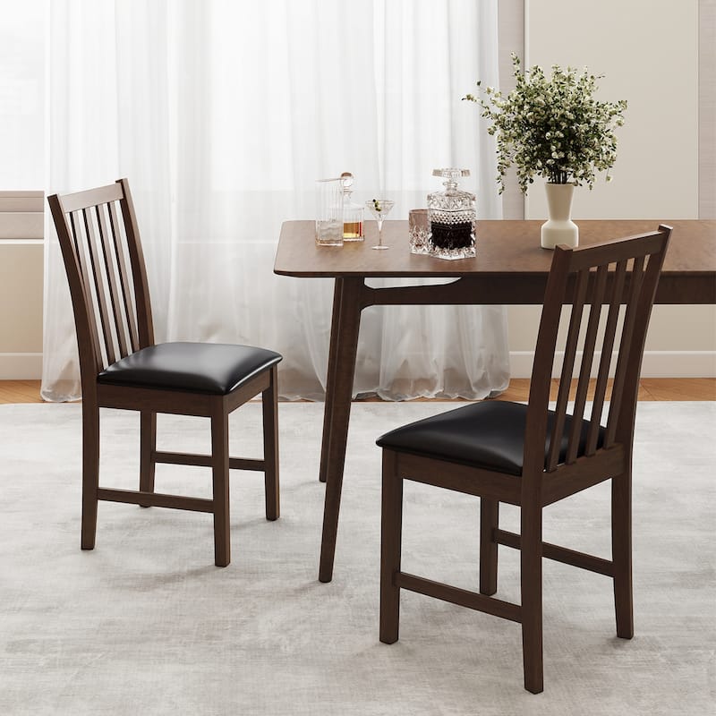 Gymax Wooden Dining Chair Set of 2 w/Rubber Wood Frame & Padded Seat &