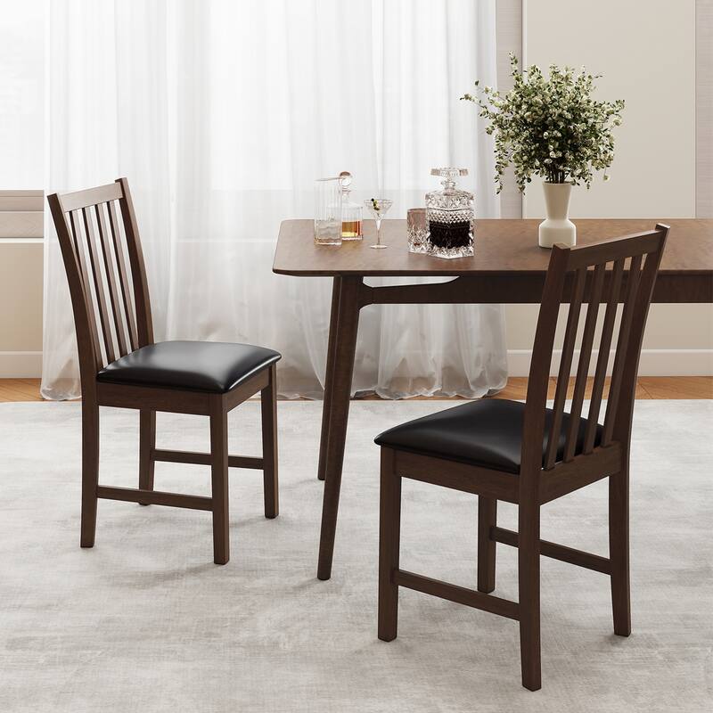 Set of 2 Upholstered Dining Chairs with PVC Leather Seats and Rubber Wood Legs Kitchen Chairs - 16" x 20" x 36"
