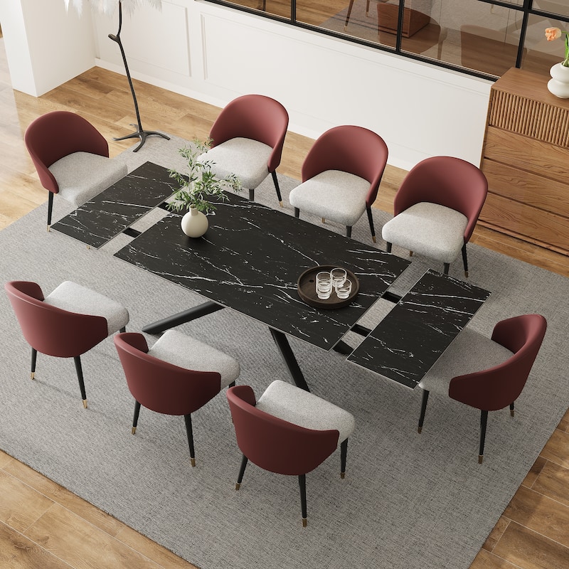 9 - Piece Extendable Rectangular Sintered Stone Cross Legs Dining Set With 8 Chairs For Home or Villa