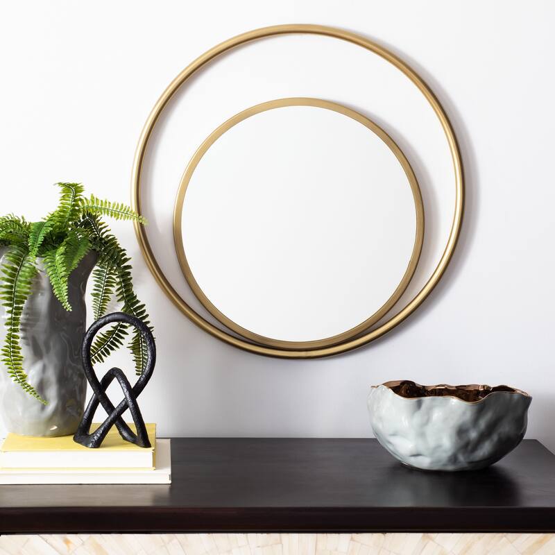 SAFAVIEH Wonder 24-inch Brass Round Mirror - 23.8" W x 1.3" L x 23.8" H