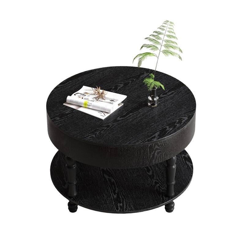 Modern Round Coffee Table with Dual Storage and Flip-Top Design for Living Room Organization