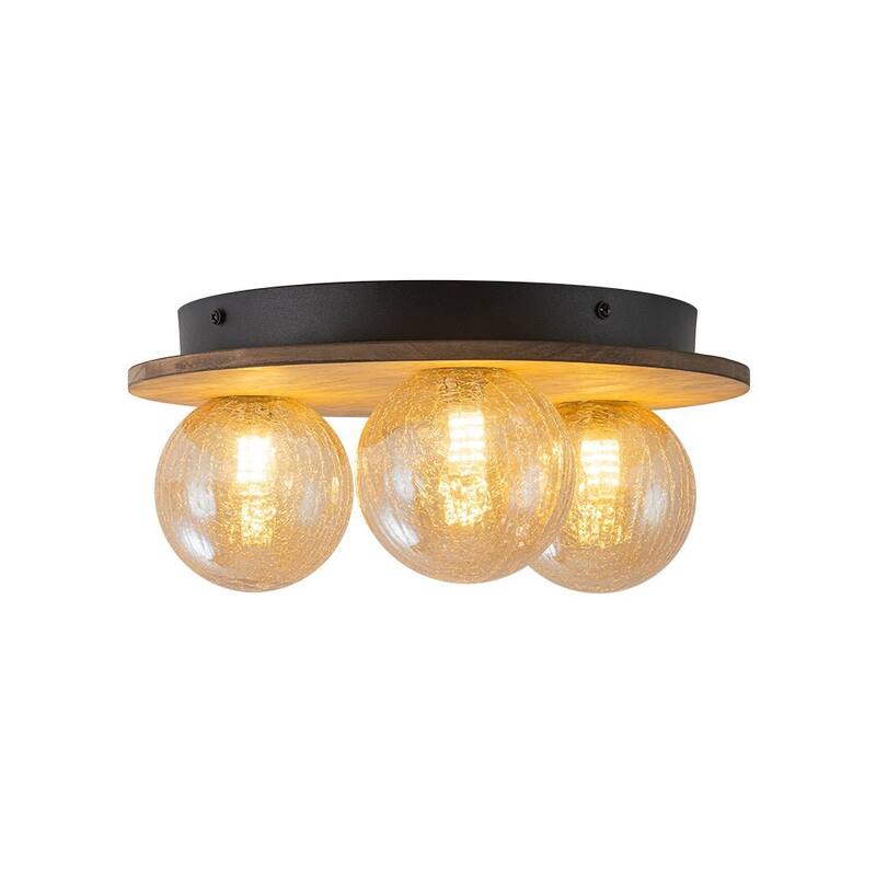 Italy Vintage Wood 3-Light Glass Globe Semi Flush Mount