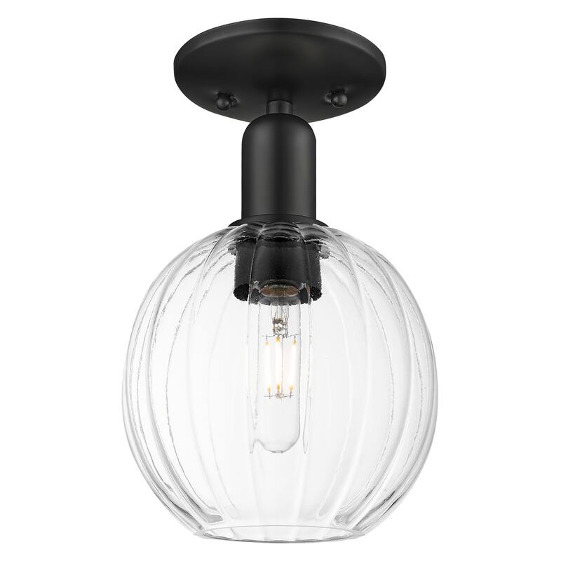 Innovations Lighting Downtown Urban - Preston - 1 Light 7" Globe Shade Semi-Flush Mount Light - Clear Shade/Matte Black