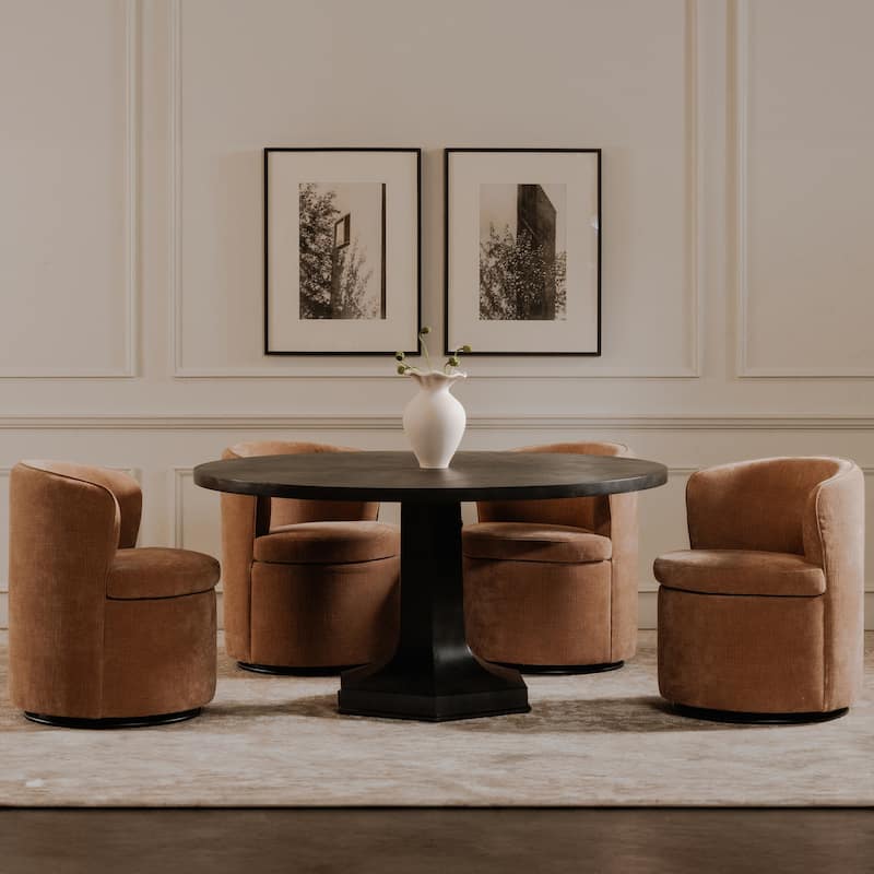 NADAAL STUDIOS Jorvik Dining Table for 6, Cast Iron Hexagon Base, Sculptural Black Finish - 30.0in H X 60.0in D X 60.0in W