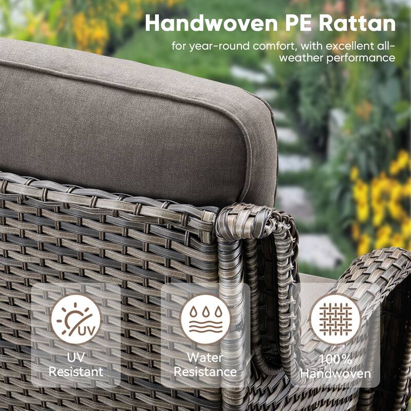 High Back Outdoor Swivel Patio Rattan Chairs- Beige cushion - Grey