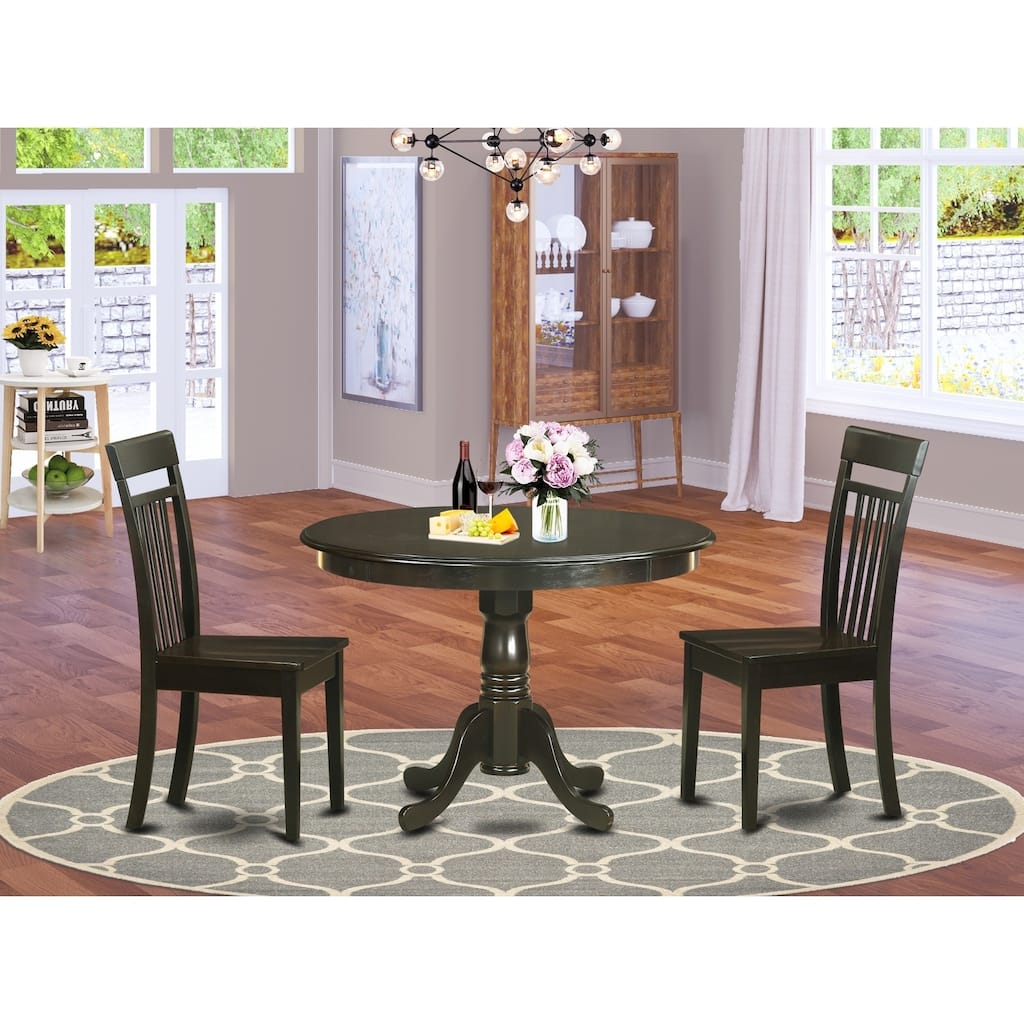 HomeStock 3-Piece Round Cappuccino Finish Solid Wood Top Dining Table with 2 Chairs
