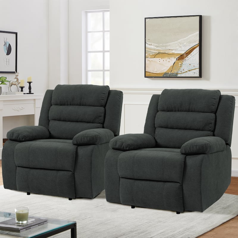 Overstuffed Cotton Corduroy Manual Pushback Recliner with Wide Armrest