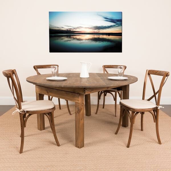Shop 5 Foot Round Pine Folding Farm Dining Table Set With 4 X Back Chairs Cushions On Sale Overstock 27736179