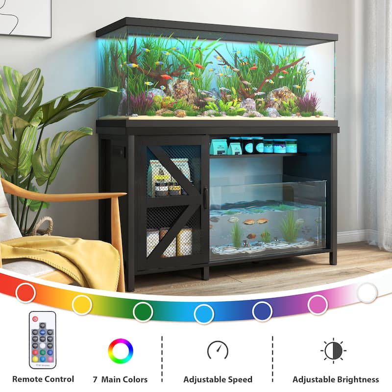 52 Inches Metal Fish Tank Stand With Electrical Outlet For Storage Of Fish Tank Accessories