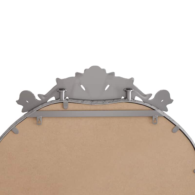 58"x24" Arched Full Body Mirror with Ornate Carved Applique on Top and Bottom,Hanging Wall Mounted Mirror,Retro Decor Mirror